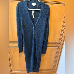 *NWT* Francesca’s Navy Blue Button-Up Long Cardigan. Size:L